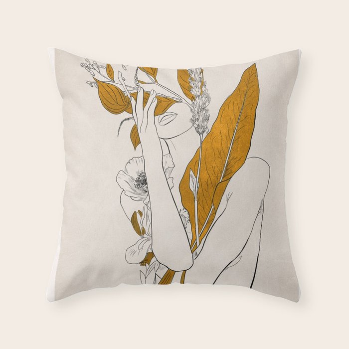 natural beauty-collage 7 Line Art 2 Throw Pillow Gallery Image 1