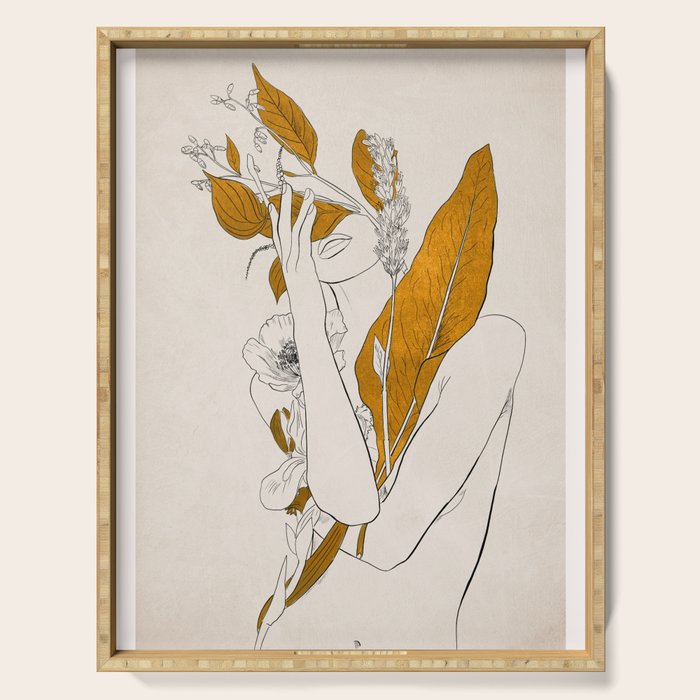 natural beauty-collage 7 Line Art 2 Serving Tray Gallery Image 1