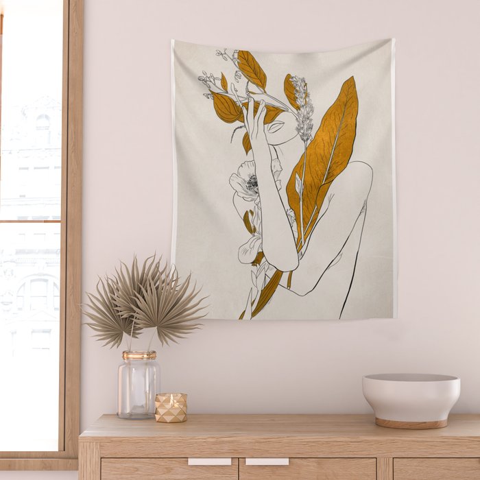 natural beauty-collage 7 Line Art 2 Wall Tapestry Gallery Image 2