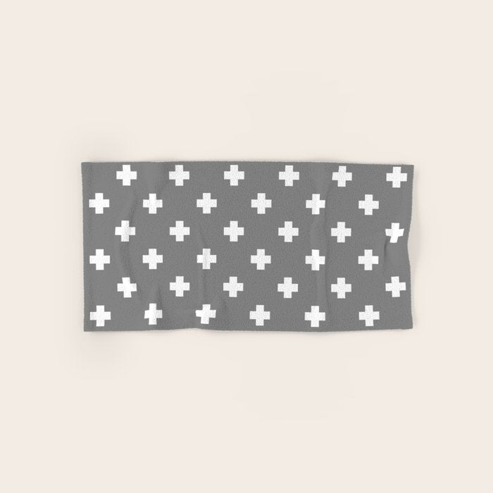 White Swiss Cross Pattern on Light Grey background Bath Towel Gallery Image 1
