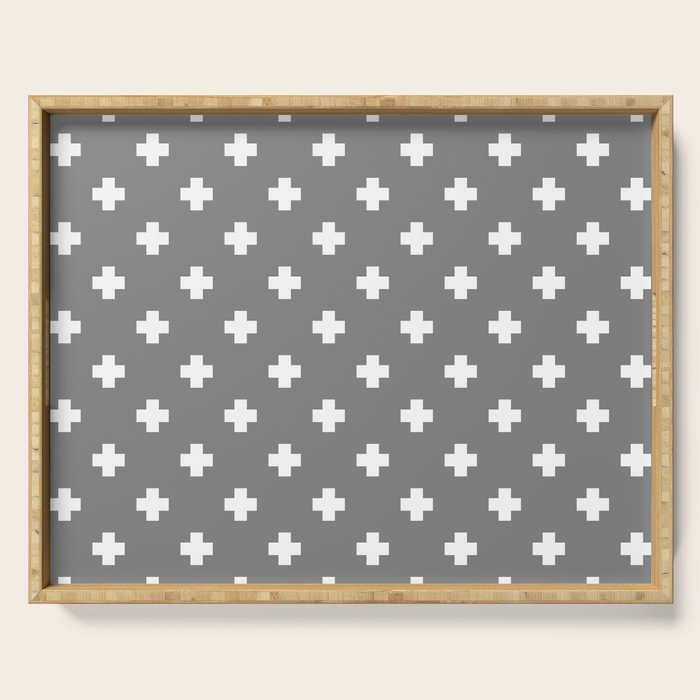 White Swiss Cross Pattern on Light Grey background Serving Tray Gallery Image 1