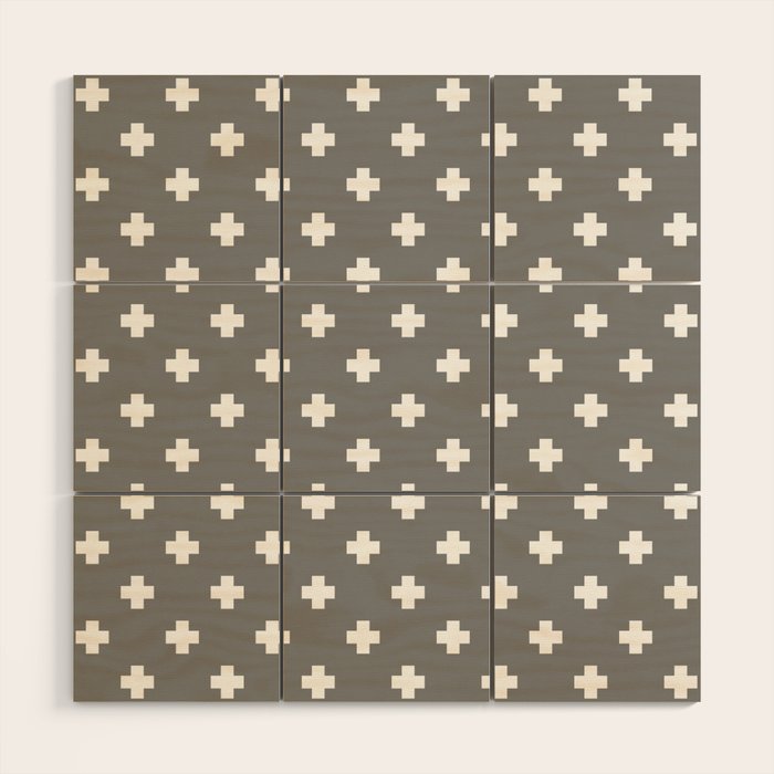 White Swiss Cross Pattern on Light Grey background Wood Wall Art Gallery Image 1
