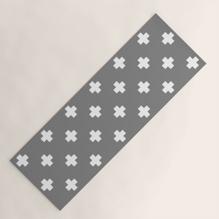White Swiss Cross Pattern on Light Grey background Yoga Mat Gallery Image 1