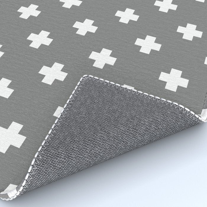 White Swiss Cross Pattern on Light Grey background Rug Gallery Image 4