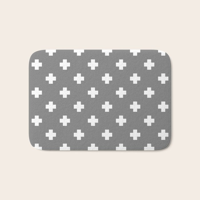 White Swiss Cross Pattern on Light Grey background Bath Mat Gallery Image 1