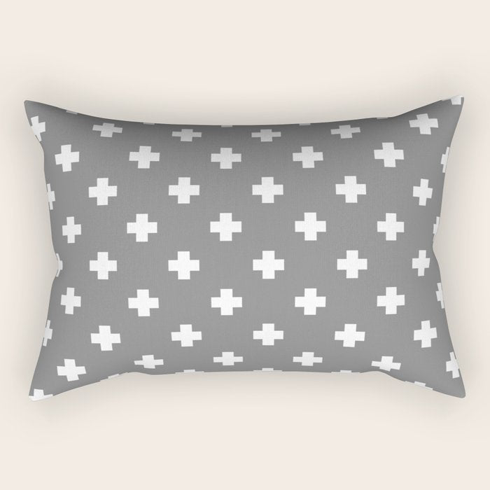 White Swiss Cross Pattern on Light Grey background Rectangular Pillow Gallery Image 2