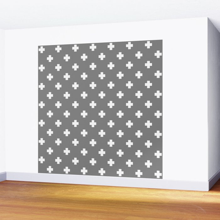 White Swiss Cross Pattern on Light Grey background Wall Mural Gallery Image 2