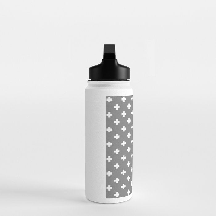 White Swiss Cross Pattern on Light Grey background Water Bottle Gallery Image 3