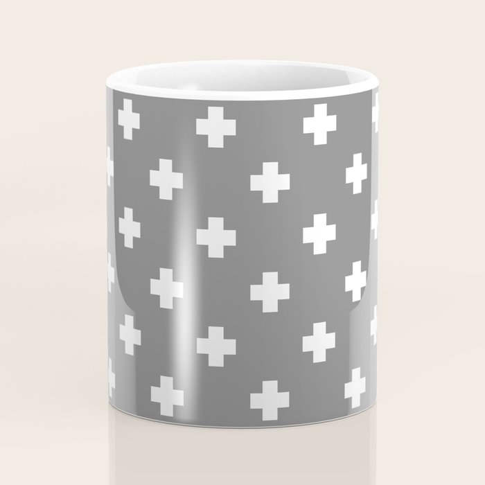 White Swiss Cross Pattern on Light Grey background Coffee Mug Gallery Image 4