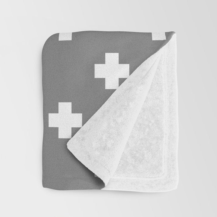 White Swiss Cross Pattern on Light Grey background Throw Blanket Gallery Image 3