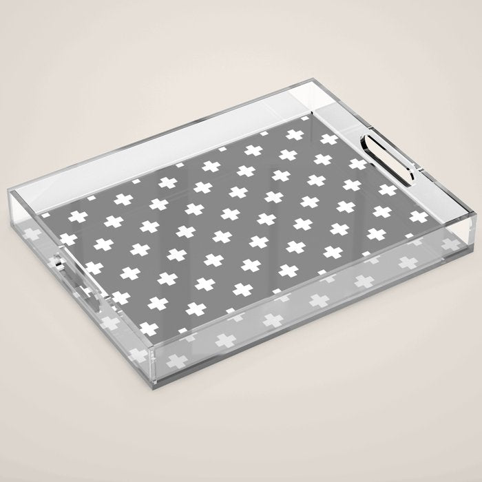 White Swiss Cross Pattern on Light Grey background Acrylic Tray Gallery Image 1
