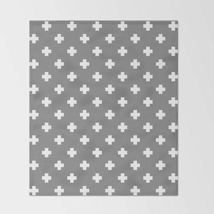 White Swiss Cross Pattern on Light Grey background Throw Blanket Gallery Image 2