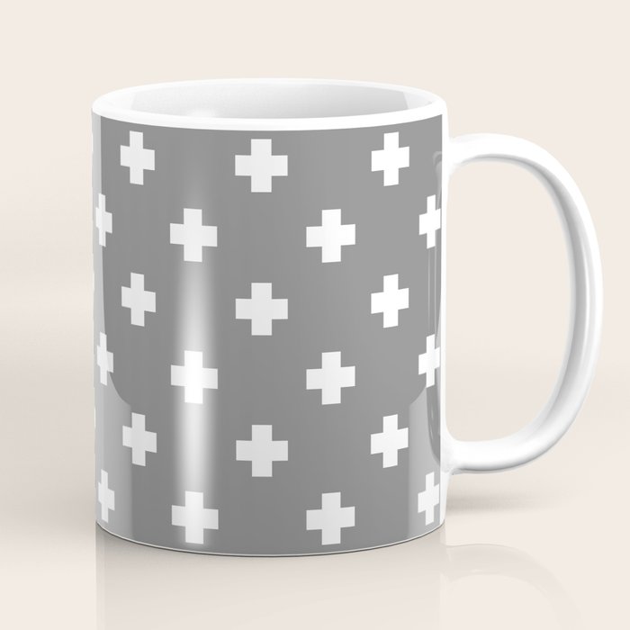 White Swiss Cross Pattern on Light Grey background Coffee Mug Gallery Image 1