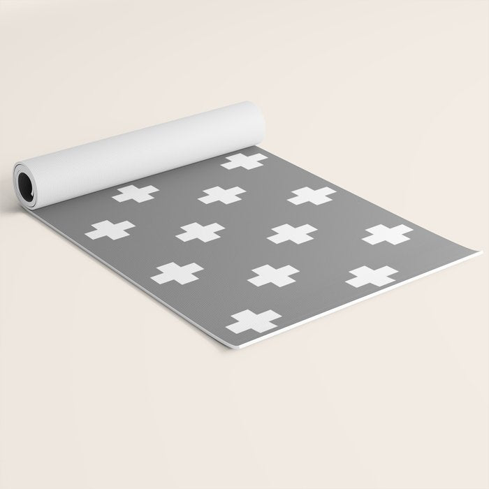 White Swiss Cross Pattern on Light Grey background Yoga Mat Gallery Image 2