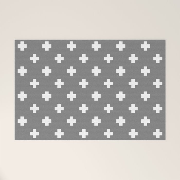 White Swiss Cross Pattern on Light Grey background Welcome Mat Gallery Image 1