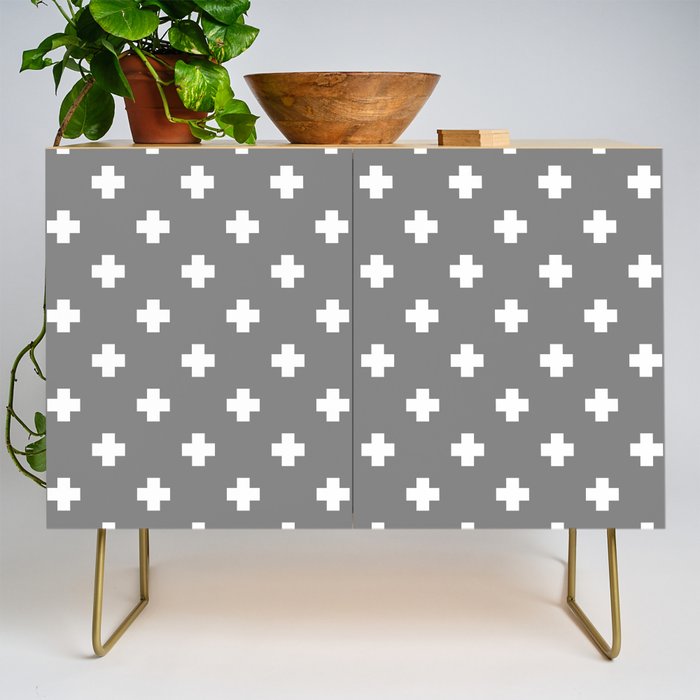 White Swiss Cross Pattern on Light Grey background Credenza Gallery Image 1