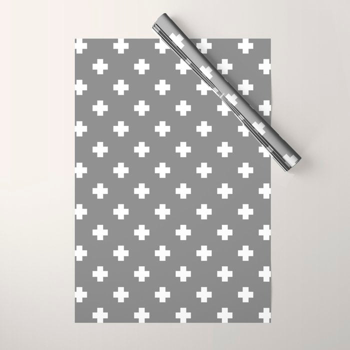 White Swiss Cross Pattern on Light Grey background Wrapping Paper Gallery Image 1