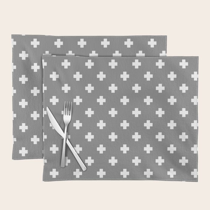 White Swiss Cross Pattern on Light Grey background Placemat Gallery Image 1