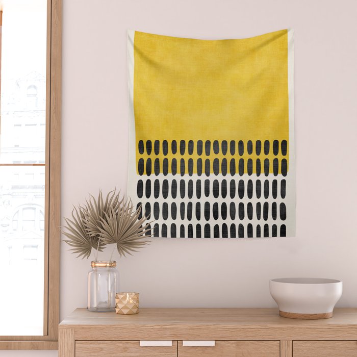 Yellow Black Modern Minimalism Wall Tapestry Gallery Image 2