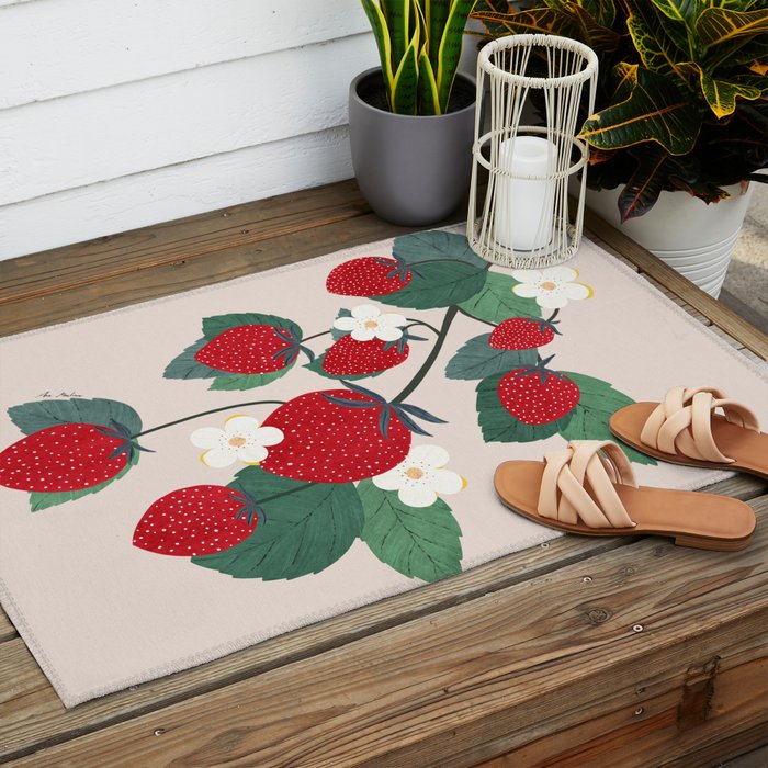 Strawberries and leaves Outdoor Rug Gallery Image 2