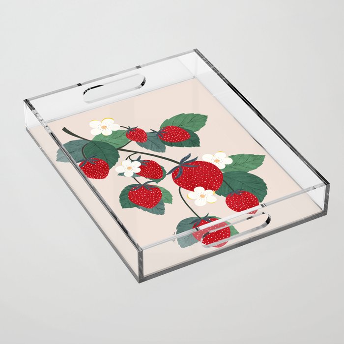 Strawberries and leaves Acrylic Tray Gallery Image 1