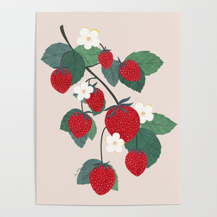 Strawberries and leaves Poster Gallery Image 4