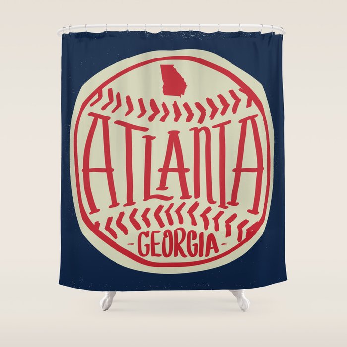 Atlanta Georgia Baseball - Hand Drawn, Script Typography Shower Curtain Gallery Image 1