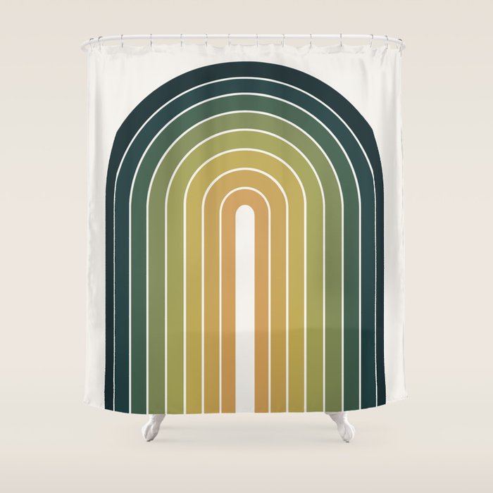 Gradient Arch XXVI Green Tones Mid Century Modern Rainbow Shower Curtain Gallery Image 1