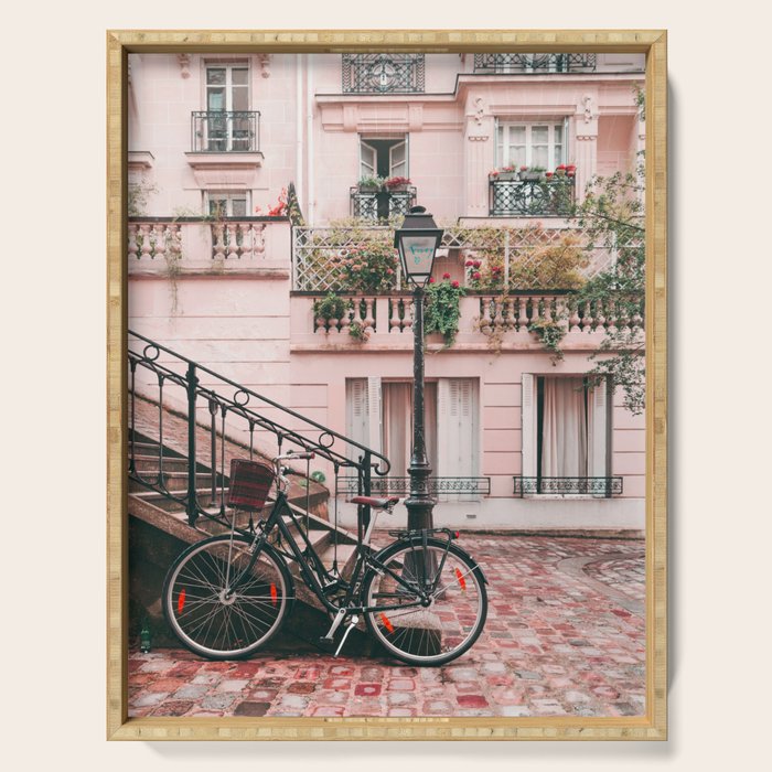 Bike in Paris Pink City Photography  Serving Tray Gallery Image 1