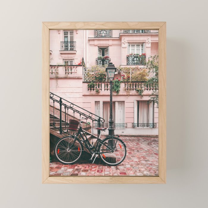 Bike in Paris Pink City Photography  Mini Art Print Gallery Image 1