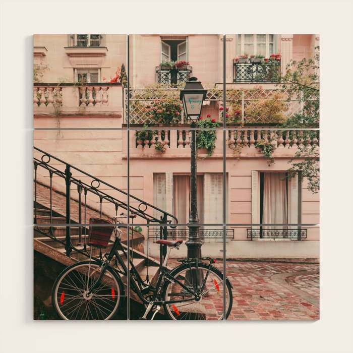 Bike in Paris Pink City Photography  Wood Wall Art Gallery Image 1