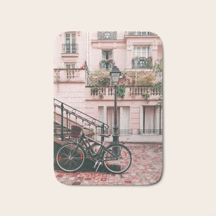 Bike in Paris Pink City Photography  Bath Mat Gallery Image 1