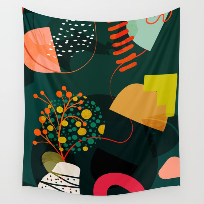 mid century garden shapes Wall Tapestry Gallery Image 1