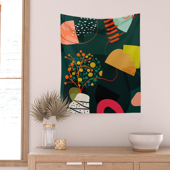 mid century garden shapes Wall Tapestry Gallery Image 2