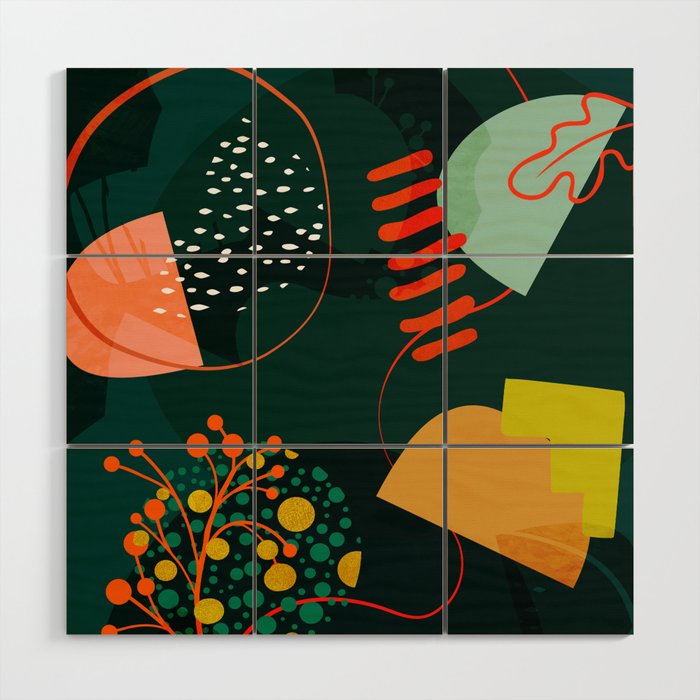 mid century garden shapes Wood Wall Art Gallery Image 1