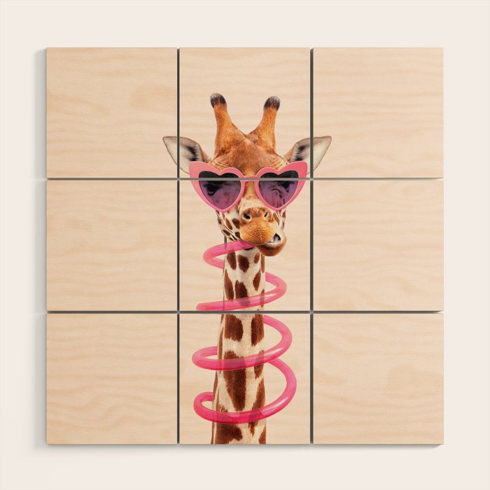 THIRSTY GIRAFFE Wood Wall Art Gallery Image 1