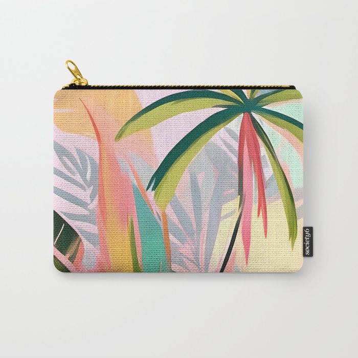 Tropical Jewels, Pastel Jungle Botanical Pastel, Bohemian Eclectic Plants Palms, Exotic Forest Nature Painting Carry All Pouch Gallery Image 1
