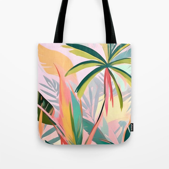 Tropical Jewels, Pastel Jungle Botanical Pastel, Bohemian Eclectic Plants Palms, Exotic Forest Nature Painting Tote Bag Gallery Image 1