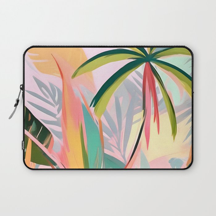 Tropical Jewels, Pastel Jungle Botanical Pastel, Bohemian Eclectic Plants Palms, Exotic Forest Nature Painting Laptop Sleeve Gallery Image 1