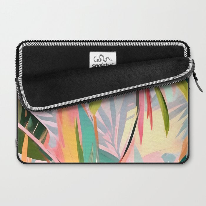 Tropical Jewels, Pastel Jungle Botanical Pastel, Bohemian Eclectic Plants Palms, Exotic Forest Nature Painting Laptop Sleeve Gallery Image 2