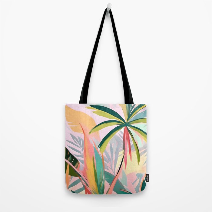 Tropical Jewels, Pastel Jungle Botanical Pastel, Bohemian Eclectic Plants Palms, Exotic Forest Nature Painting Tote Bag Gallery Image 2