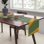 Mid Century Modern Retro Lounge Striped Ogee Pattern in Moroccan Blue Olive Green Ochre Table Runner Gallery Image 2