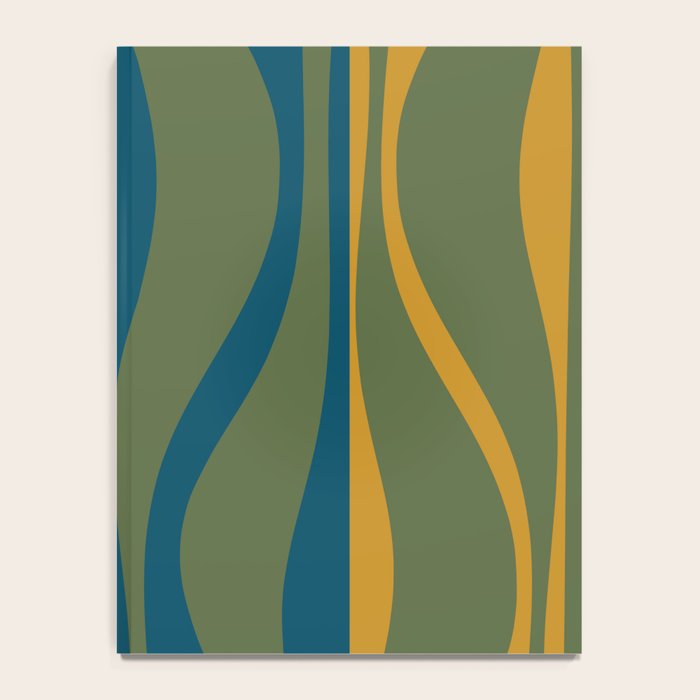 Mid Century Modern Retro Lounge Striped Ogee Pattern in Moroccan Blue Olive Green Ochre Notebook Gallery Image 4