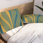 Mid Century Modern Retro Lounge Striped Ogee Pattern in Moroccan Blue Olive Green Ochre Pillow Sham Gallery Image 2
