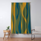 Mid Century Modern Retro Lounge Striped Ogee Pattern in Moroccan Blue Olive Green Ochre Window Curtain Gallery Image 5