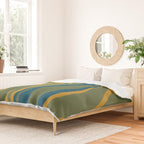 Mid Century Modern Retro Lounge Striped Ogee Pattern in Moroccan Blue Olive Green Ochre Duvet Cover Gallery Image 2