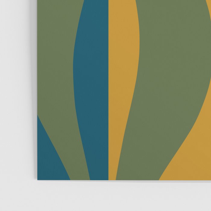 Mid Century Modern Retro Lounge Striped Ogee Pattern in Moroccan Blue Olive Green Ochre Poster Gallery Image 3