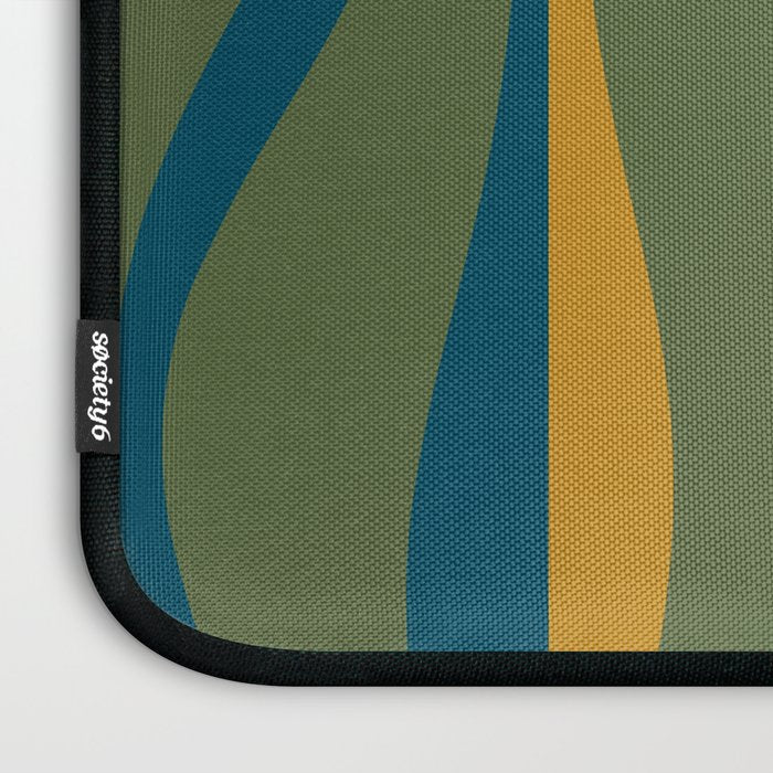 Mid Century Modern Retro Lounge Striped Ogee Pattern in Moroccan Blue Olive Green Ochre Laptop Sleeve Gallery Image 3