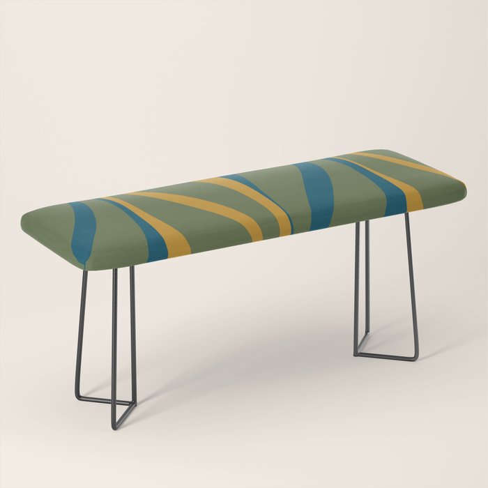 Mid Century Modern Retro Lounge Striped Ogee Pattern in Moroccan Blue Olive Green Ochre Bench Gallery Image 1
