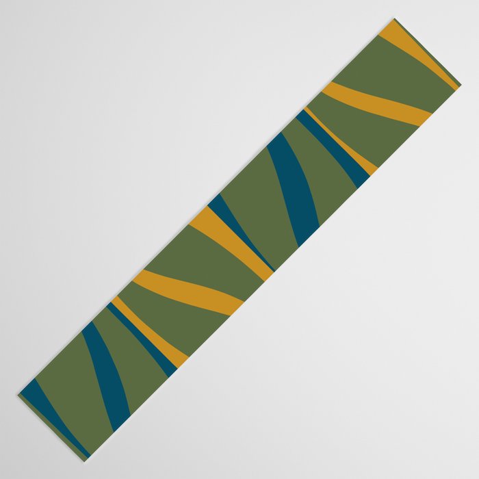 Mid Century Modern Retro Lounge Striped Ogee Pattern in Moroccan Blue Olive Green Ochre Table Runner Gallery Image 3
